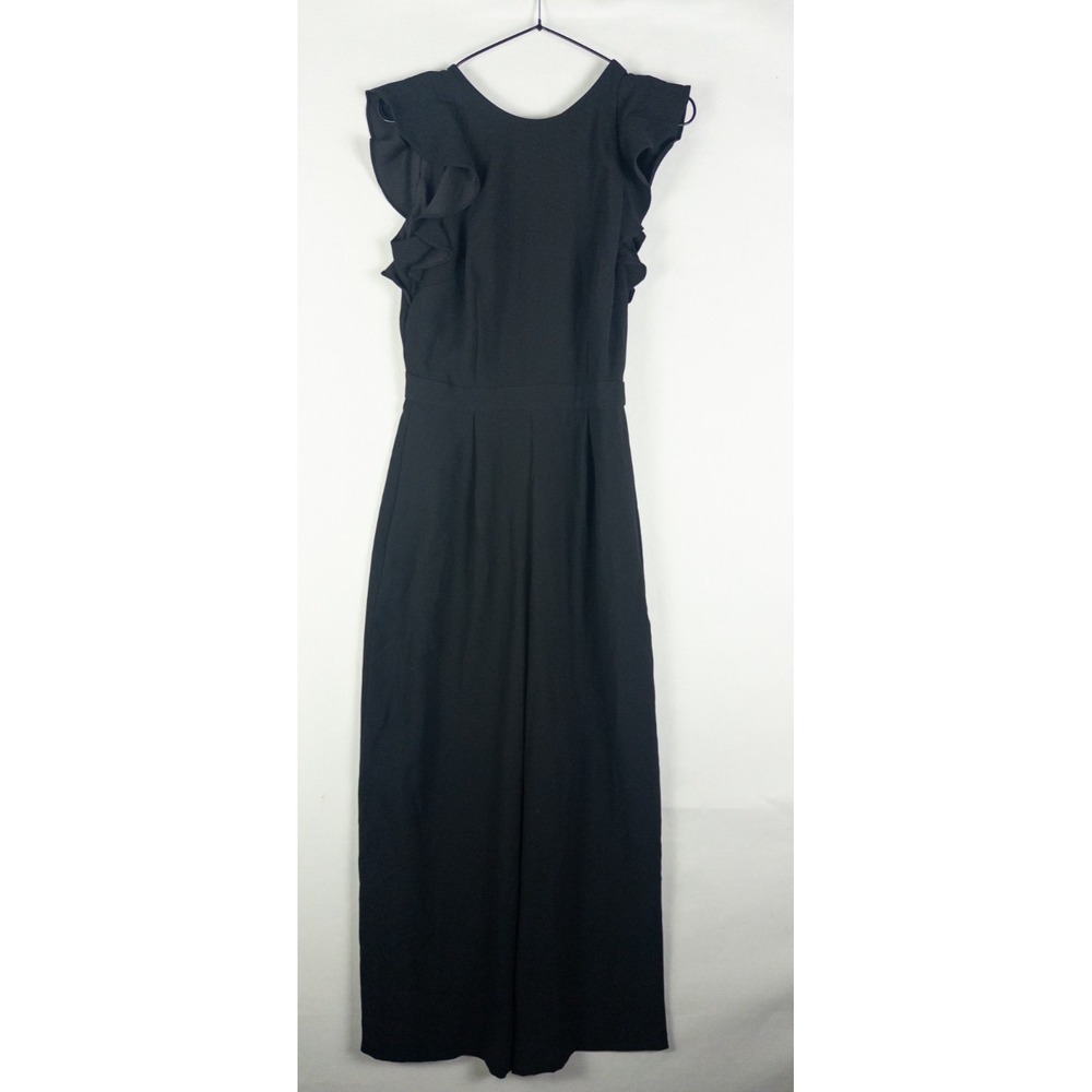 NWT J.Crew Sleeveless Ruffle Jumpsuit 365 Crepe AC876 Black Wide Leg Size 00